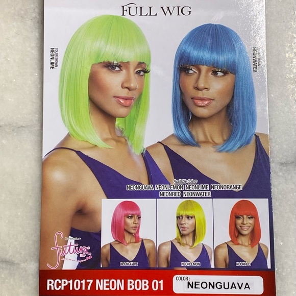 NWT-  NEON PINK STRAIGHT ROUNDED CHINA BANG BOB by - Mane Concept Futura - Picture 2 of 10